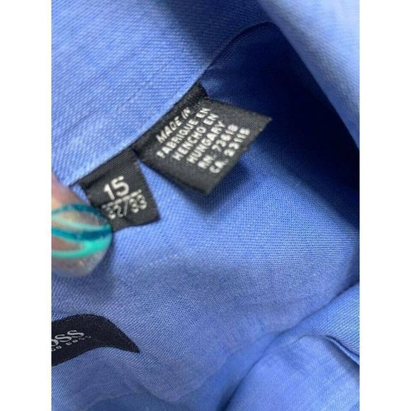 𝅺HUGO Boss 15 32/33 Mens Designer Blue Dress Shirt Work Office Business Smart - Picture 7 of 7